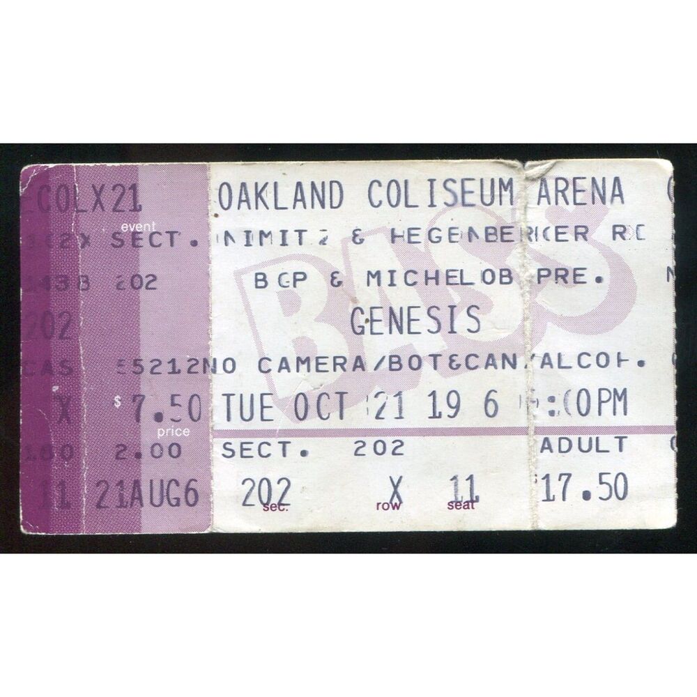 Vintage 1986 Genesis Concert Ticket Stub Oakland CA